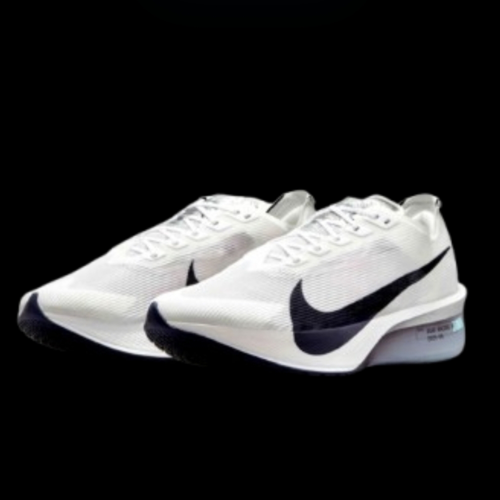 Nike ZoomX Vaporfly Next% 4 Womens Size 8 White Obsidian Blue Metallic Silver